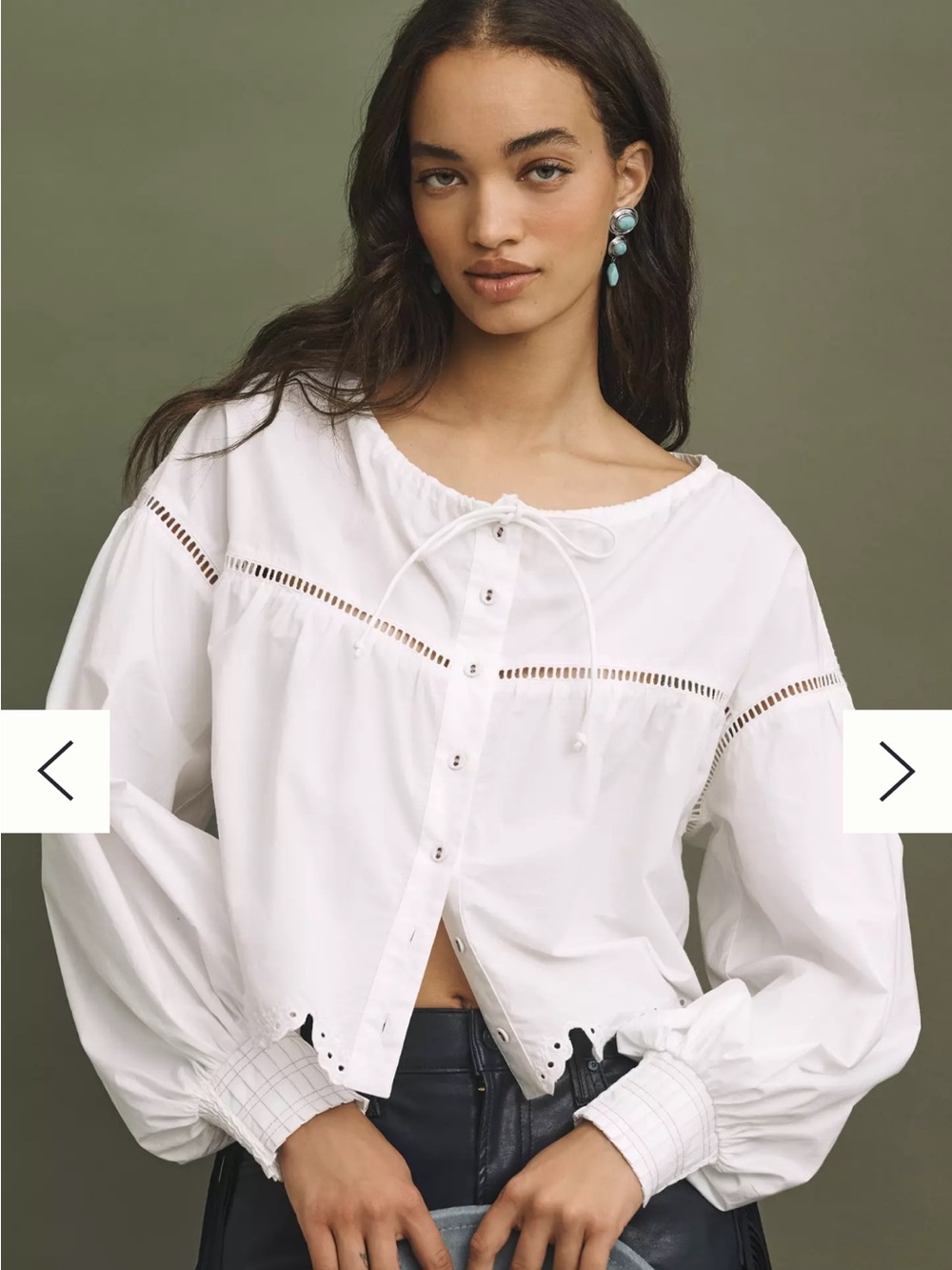 Anthropologie By Anthropologie Long-Sleeve Scallop-Trim Blouse